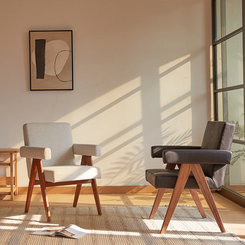 Mid Century Modern Armchair with Upholstered Seat and Geometric Wood Frame for Living Room Lounge or Studio Accent Seating