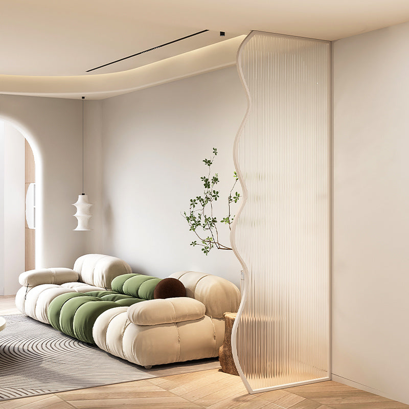 Modern Wave Shaped Glass Room Divider with Vertical Ribbed Texture for Minimalist Living Room or Studio Partition