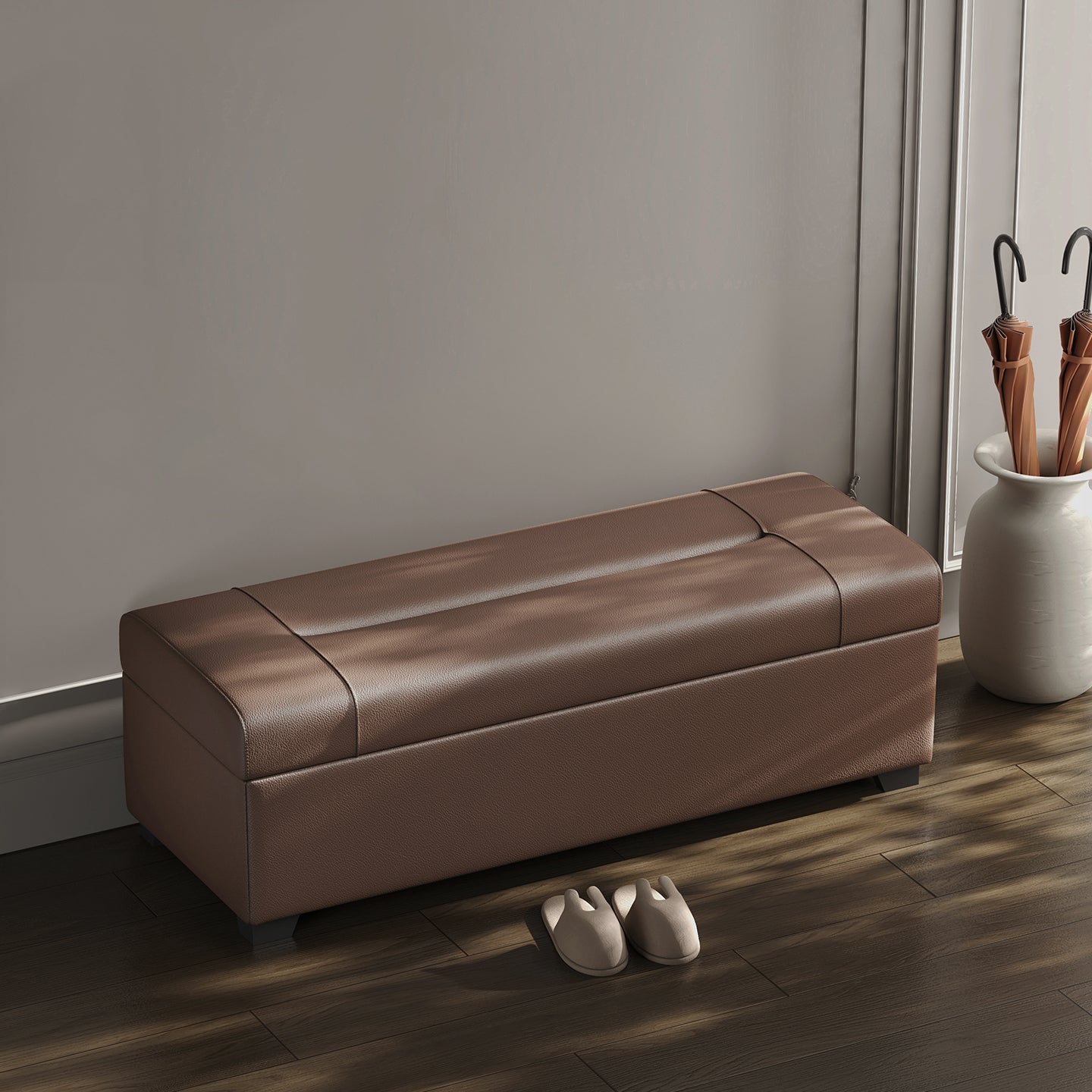 Faux Leather Storage Bench with Flip Top Seat for Entryway or Bedroom