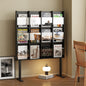 Modern Metal Magazine Display Rack with 4-Tier Grid Pockets and Standing Frame for Office Lobby Studio or Retail Space
