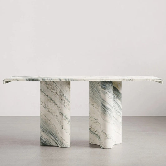 Modern Sculptural Console Table in White Marble with Flowing Base Design for Entryway, Living Room, or Luxury Minimalist Interiors