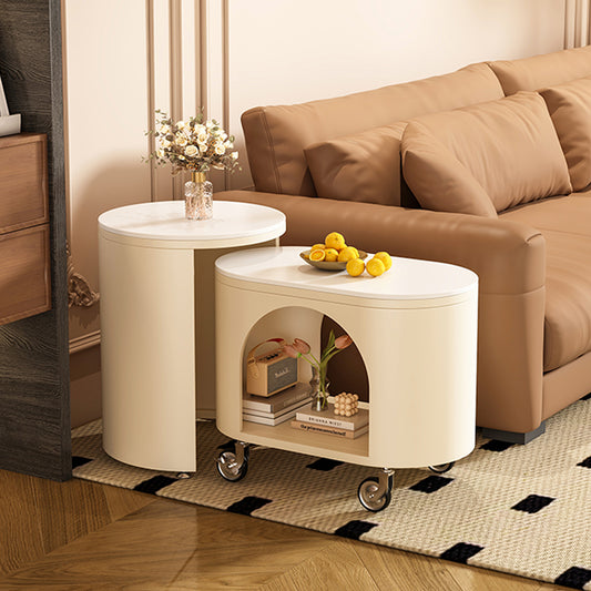 Modern Nesting Side Tables with Storage Shelf and Rolling Wheels for Living Room Sofa Side or Compact Contemporary Interiors