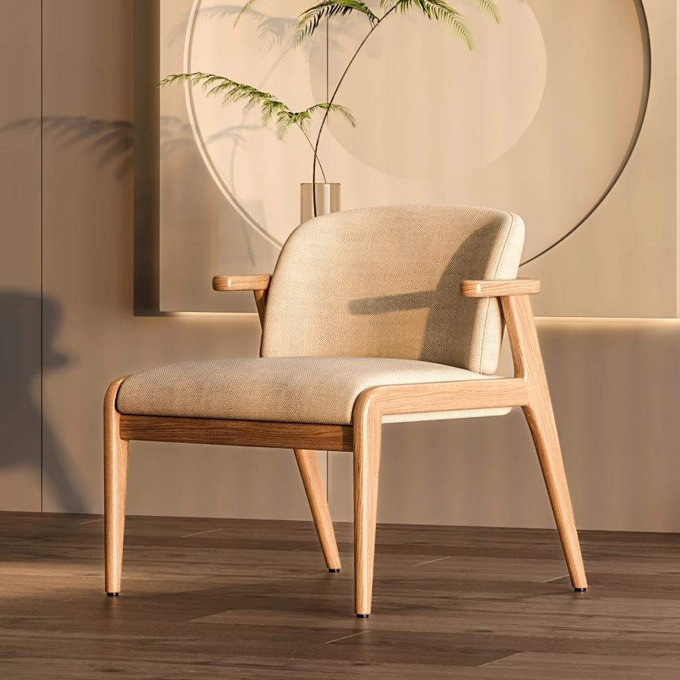Minimalist Upholstered Armchair with Solid Wood Frame and Soft Fabric Seat for Living Room Lounge or Reading Corner