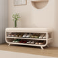 Cream Upholstered Shoe Bench with Rounded Frame and Double Tier Storage for Entryway or Bedroom