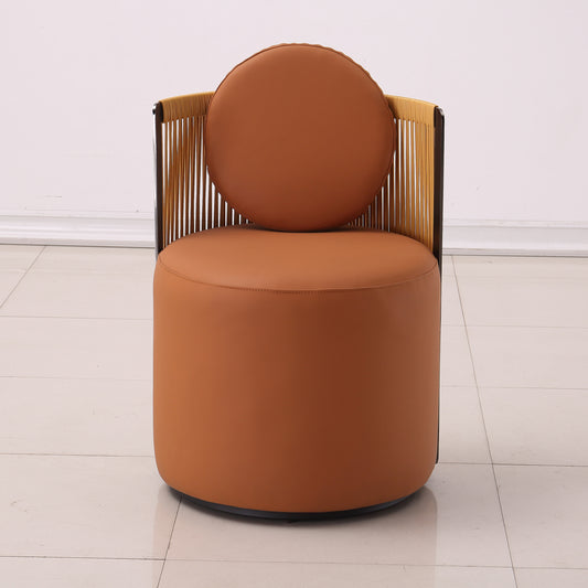 Modern Accent Chair with Round Back Cushion and Faux Leather Upholstery, Metal Wire Frame for Lounge, Bedroom or Reception Area