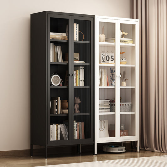 Modern Black and White Glass Door Bookcase Set with Adjustable Shelves for Books Storage and Display in Study or Living Room