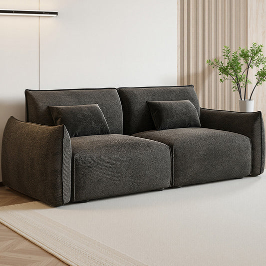Modern Deep Seat Low-Profile Sofa in Charcoal Grey Chenille with Plush Back Cushions and Wide Armrests for Luxe Minimalist Living Spaces