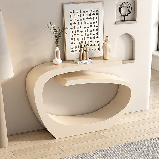 Modern Sculptural Console Table with Abstract Curved Base in Cream Finish for Entryway, Living Room, or Artistic Interiors