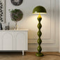Retro Modern Floor Lamp with Sculptural Wavy Base and Glossy Dome Shade in Olive Green for Living Room or Studio Decor