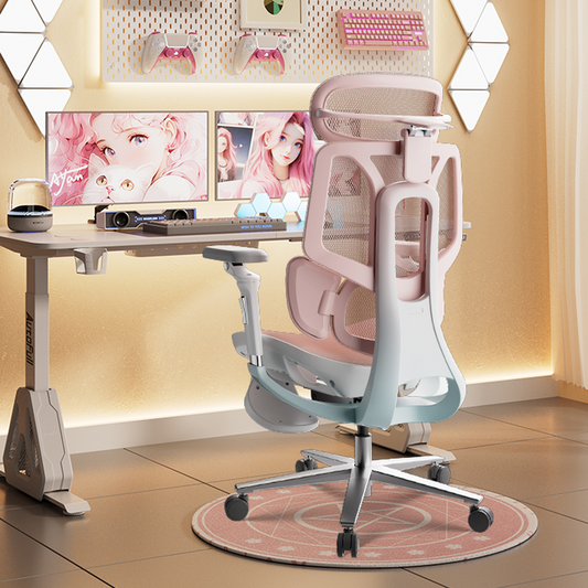 Ergonomic Gaming Chair with Adjustable Headrest Lumbar Support and Reclining Mesh Back in Pink and Blue for Home Office or Setup