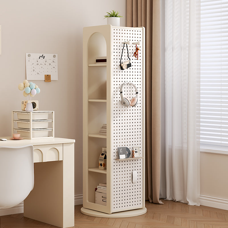 Rotating Corner Bookshelf with Pegboard Side Panel and Open Shelves, Tall Space-Saving Storage Tower for Bedroom, Study, or Kidsa€?Room