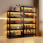 Black Glass Display Cabinet with LED Lighting and Flip-Up Doors for Action Figures Collectibles and Toy Models