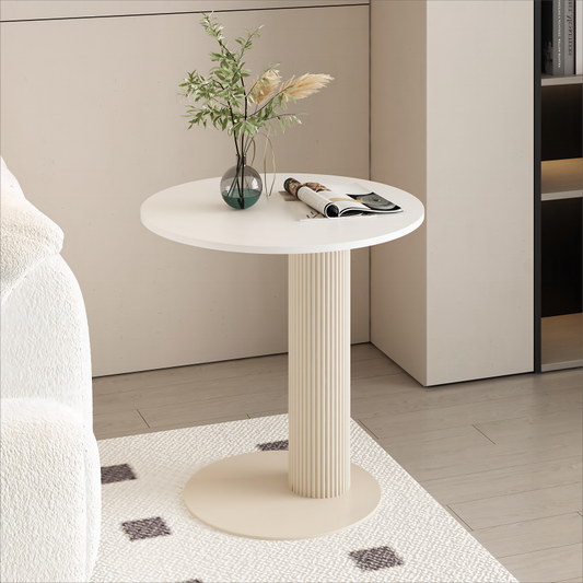 Modern Round Side Table with Fluted Pedestal Base for Living Room Bedroom or Minimalist Interior