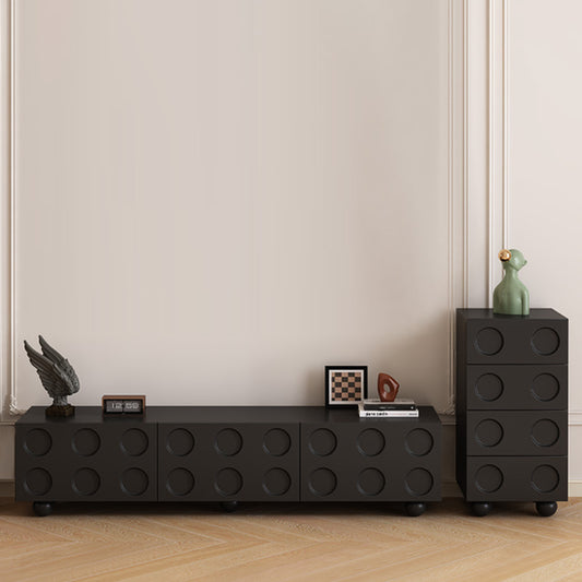Modern Black TV Stand with Geometric Circle Pattern and Modular Design for Bold Contemporary Living Rooms