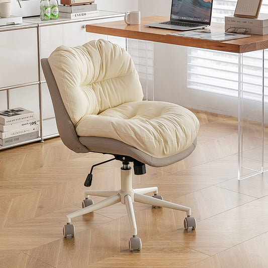 Modern Swivel Office Chair with Soft Padded Seat Adjustable Height and Rolling Base in Cream for Home Office or Study