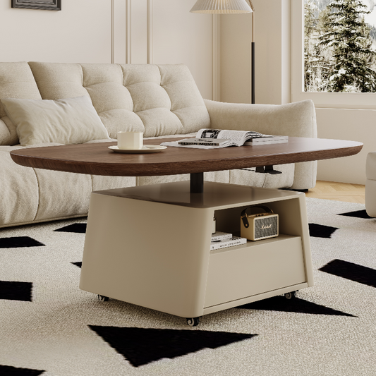 Modern Lift Top Coffee Table with Walnut Wood Surface, Hidden Storage, and Rolling Wheels for Living Room or Small Spaces