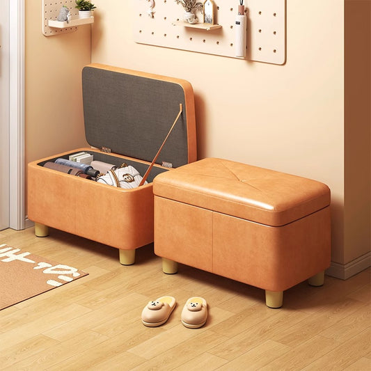 Cute Faux Leather Storage Ottoman Bench with Lift Top Lid and Soft Rounded Design for Entryway or Kids Room
