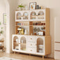 Scandinavian Kitchen Hutch Cabinet with Arched Fluted Glass Doors a€?Multi-Tier Coffee Bar and Storage Sideboard with Pegboard Back