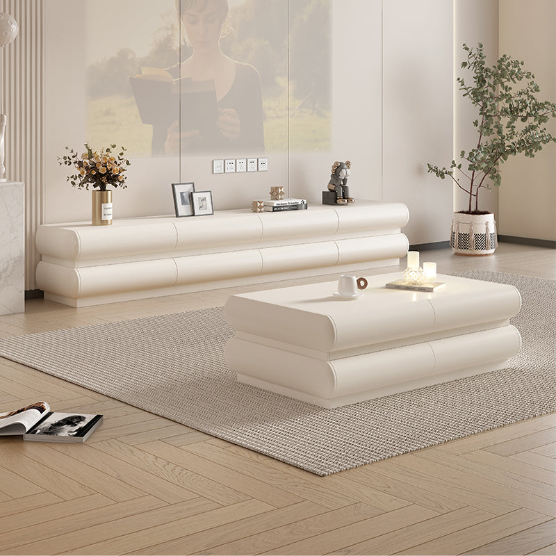 Modern Cream TV Stand with Rounded Tube Design and Soft Edges for Minimalist and Cozy Living Rooms