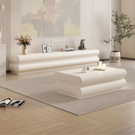 Modern Cream TV Stand with Rounded Tube Design and Soft Edges for Minimalist and Cozy Living Rooms