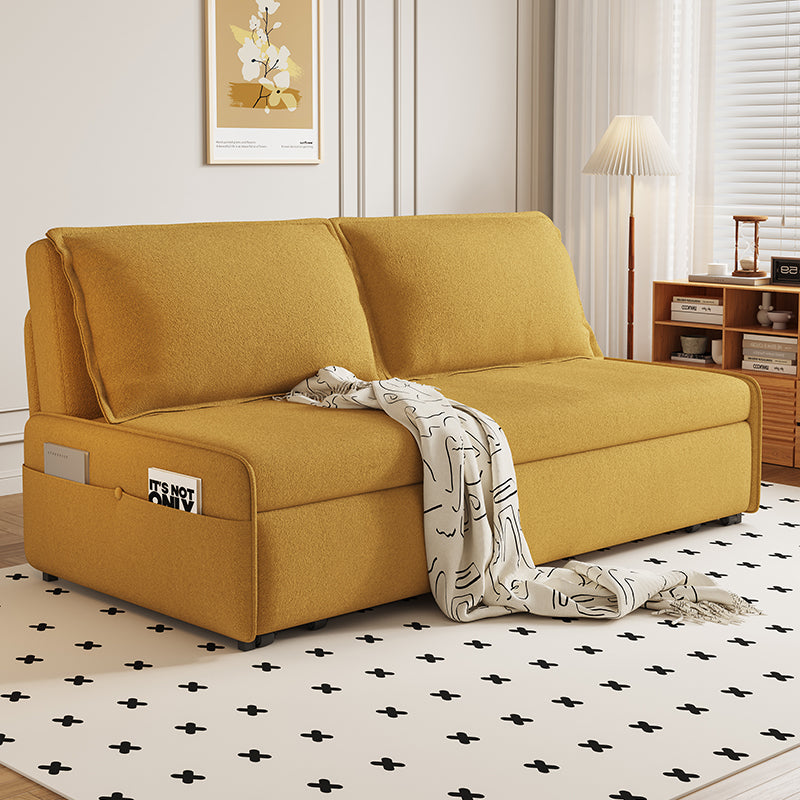 Modern Convertible Sofa Bed in Mustard Yellow with Storage Pocket and Plush Back Cushions a€?Space-Saving Sleeper Couch for Apartments & Guest Rooms