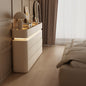 Modern LED-Lit Bedroom Dresser with 6 Drawers a€?Minimalist Cream Storage Chest with Curved Edges and Ambient Light