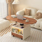 Lift Top Coffee Table with Scalloped Edge Wood Surface Storage Cabinet and Wheels for Living Room Dining or Study Use