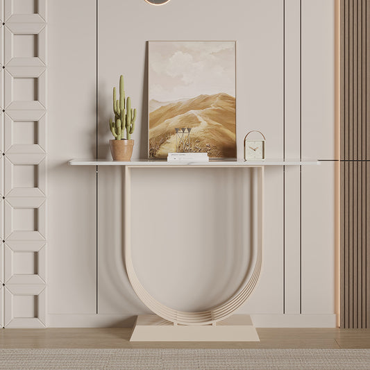 Modern Console Table with White Top and Sculptural U Shaped Base for Entryway Living Room or Minimalist Interior Accent