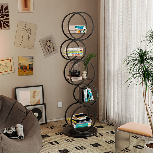 Modern Geometric Circle Metal Bookshelf with Five Open Shelves for Living Room Bedroom or Office Display and Storage