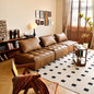 Retro Modular Tufted Leather Sofa a€?3-Seater in Caramel Brown with Adjustable Back Cushions