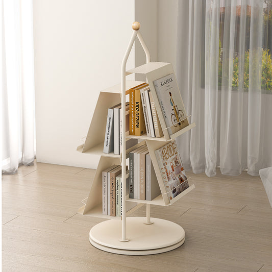 Rotating Tree Shaped Bookshelf with Multi Tier Slanted Shelves and Round Base for Bedroom Living Room or Kids Study Corner