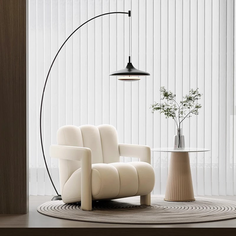 Modern Cream Upholstered Armchair with Channel Tufted Back and Rounded Silhouette for Living Room Bedroom or Reading Corner