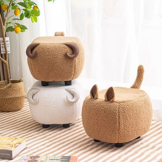 Cute Animal Shaped Ottoman with Plush Upholstery and Short Legs for Kids Room Nursery or Cozy Living Room Footrest