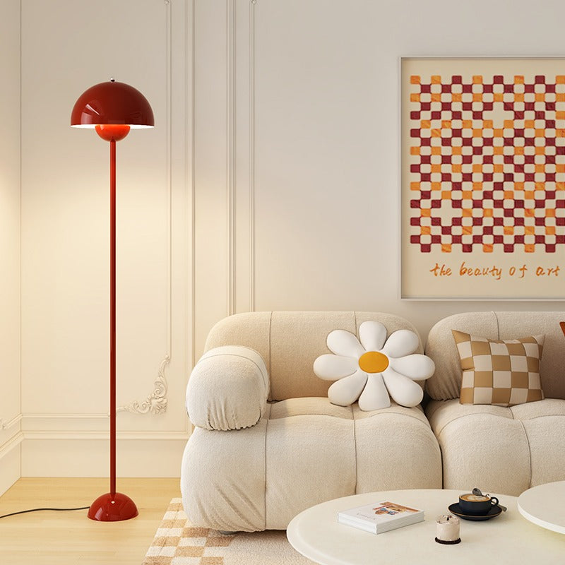 Modern Retro Floor Lamp with Glossy Red Metal Dome Shade and Slim Stand for Living Room Bedroom or Creative Studio Lighting
