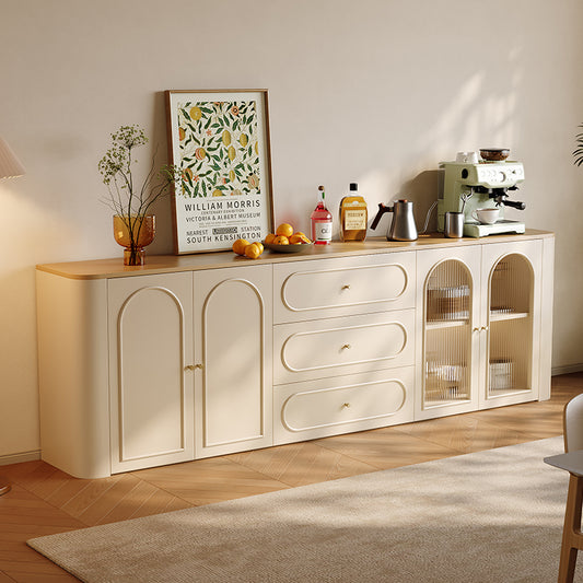 Modern Cream Sideboard Buffet Cabinet with Arched Doors & Fluted Glass a€?Multi-Storage Console for Dining Room, Kitchen, or Coffee Bar
