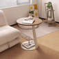 Modern Round Side Table with Wood Top and Asymmetrical Base Shelf for Living Room Bedroom or Minimalist Home Decor