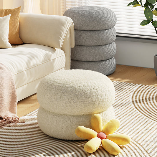 Round Stacked Ottoman with Plush Upholstery and Soft Curved Shape for Living Room Bedroom or Cozy Lounge Seating Decor