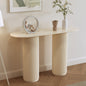 Modern Cream Console Table with Fluted Cylinder Legs and Rounded Oval Top for Entryway Hallway or Soft Contemporary Interiors