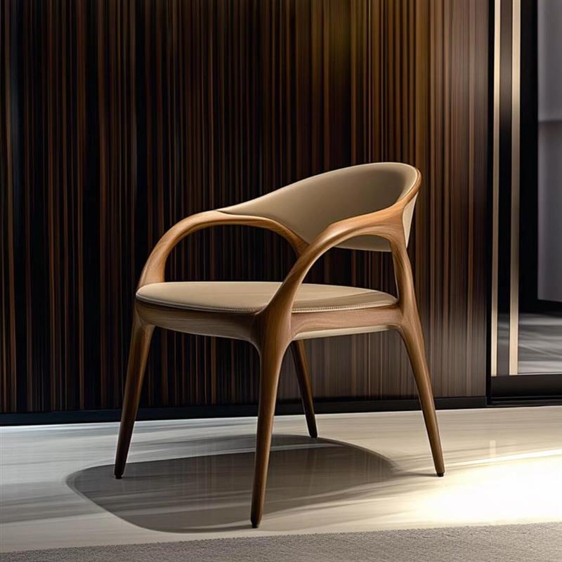 Sculptural Wooden Armchair with Curved Frame and Faux Leather Upholstery for Modern Living Room Office or Luxury Interior Spaces