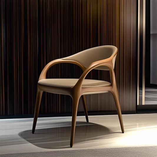 Sculptural Wooden Armchair with Curved Frame and Faux Leather Upholstery for Modern Living Room Office or Luxury Interior Spaces