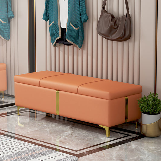Modern Faux Leather Storage Bench with Padded Seat and Gold Metal Legs for Entryway or Bedroom