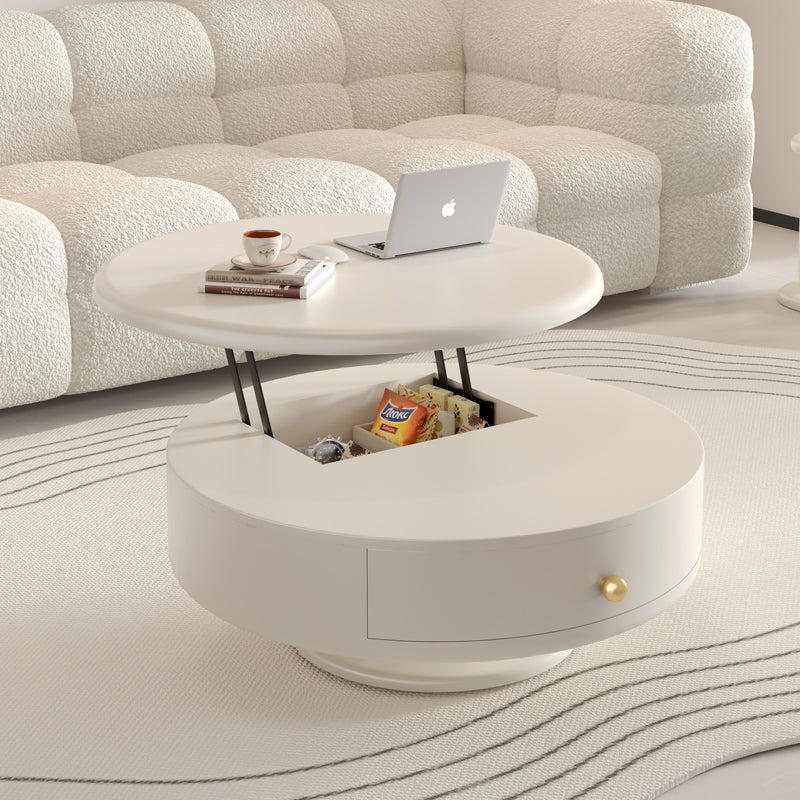 Modern Round Lift Top Coffee Table with Hidden Storage Compartment and Drawer for Living Room or Home Office Use