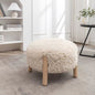 Round Faux Sheepskin Ottoman with Wooden Legs in Cream for Living Room Bedroom or Cozy Scandinavian Inspired Decor