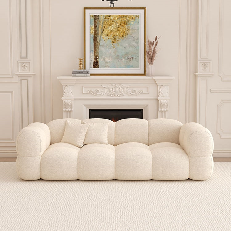 Modern Cream Boucle Cloud Loveseat with Tufted Cushions and Rounded Arm Design for French Inspired Living Rooms and Elegant Interiors