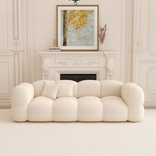 Modern Cream Boucle Cloud Loveseat with Tufted Cushions and Rounded Arm Design for French Inspired Living Rooms and Elegant Interiors