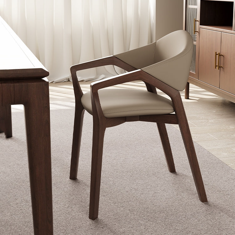 Modern Wooden Dining Armchair with Faux Leather Seat and Angled Backrest for Home Office Conference Room or Versatile Seating Spaces