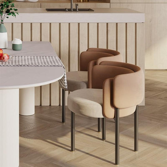 Modern Upholstered Dining Chair with Curved Backrest and Two-Tone Velvet Seat on Metal Legs for Kitchen or Contemporary Dining Room