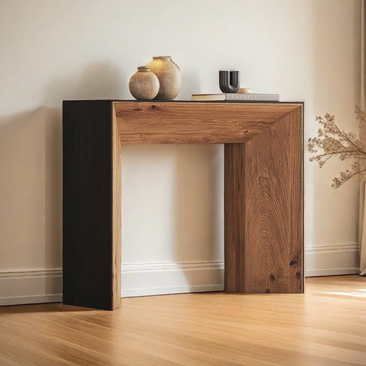 Modern Geometric Wood Console Table with Two-Tone Finish for Entryway, Living Room, or Minimalist Natural Interiors