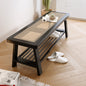 Wooden Entryway Bench with Rattan Seat and Metal Shoe Shelf for Hallway or Living Room