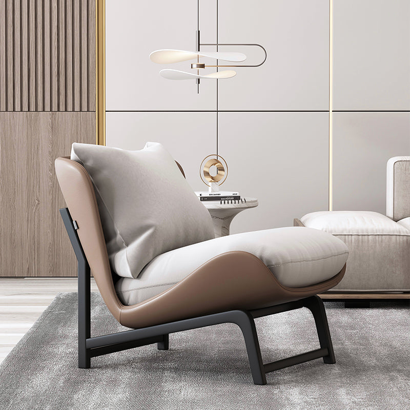Modern Lounge Accent Chair with Curved Faux Leather Frame and Soft Cushions for Living Room Bedroom or Designer Interiors